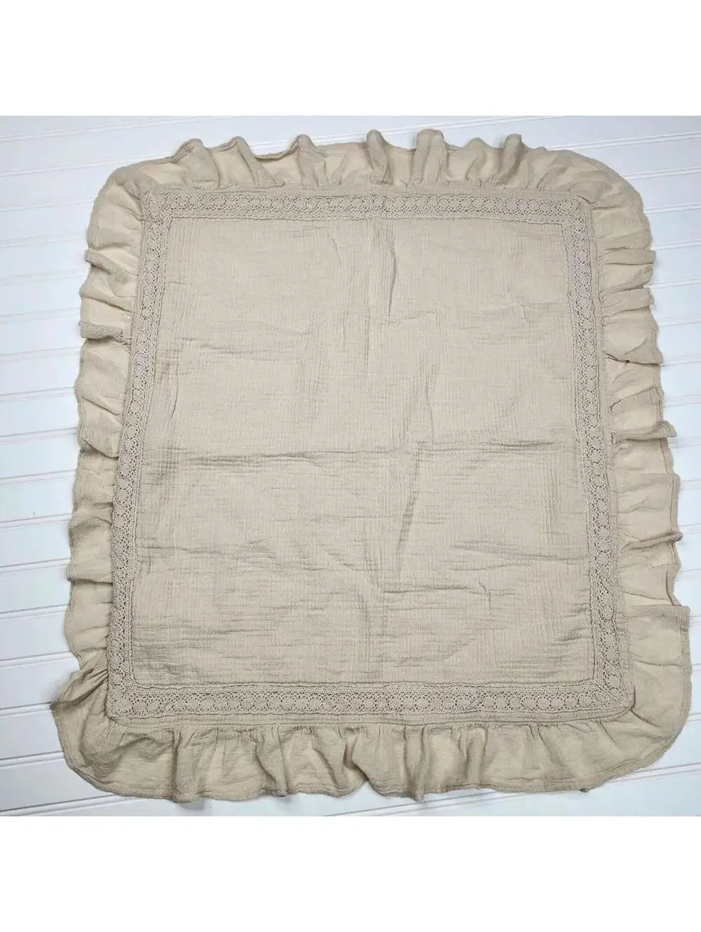 PiuBelle 26x26 Euro Pillow Cover Ruffle Beige Cotton Portugal